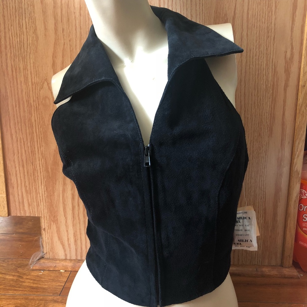 SOLD NWT Leather Halter top with zipper on front